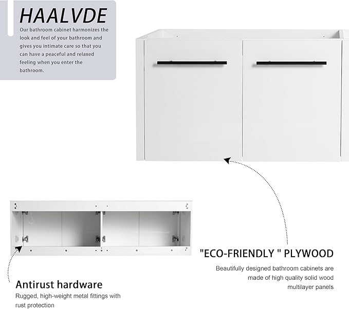60 Inch Bathroom Vanity Without Sink, 60" Floating Vanity Without Top, Modern Wall Mounted Cabinet for Large Space, Large Bathroom Storage Cabinet with 4 Soft-Closing Doors and Bar Handles
