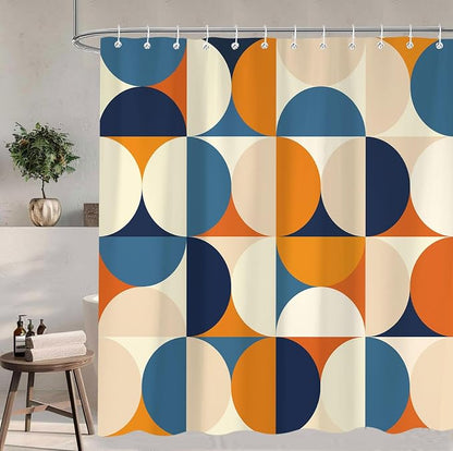 Mid Century Modern Shower Curtain, Colorful Boho Abstract Geometric Retro Art Shower Curtains for Bathroom, Colorful Unique Pattern Polyester Fabric Shower Curtain Set 12 Hooks 72X72IN