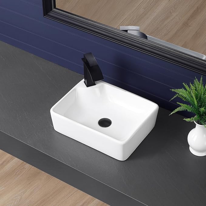 Vessel Sink 17.5"x13.2" Rectangular Bathroom Sink with Left Side Faucet Hole Modern White Porcelain Ceramic Above Counter Vanity Sink for Bathrooms Art Basin with Faucet Hole