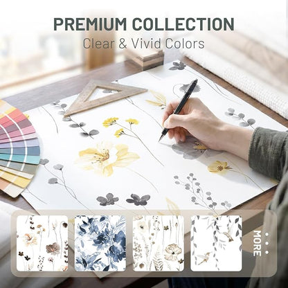 No Hook Floral Shower Curtain with Liner, Yellow Gray, 71x77 | Snap in Liner, 3 in 1, Water Repellent, Easy Install, Machine Washable, Hotel Style for Bathroom, Watercolor Pattern