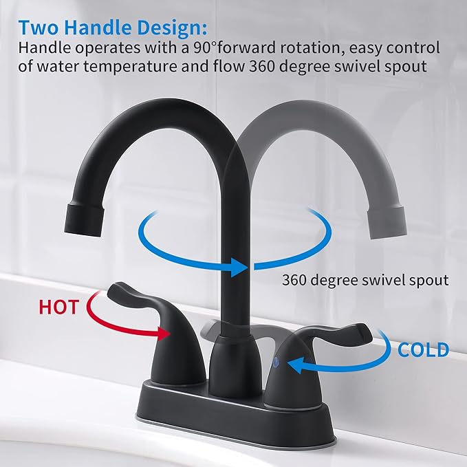2 Handle Black Bathroom Sink Faucet - 4 Inch Centerset Faucet Bathroom 2 or 3 Hole Lavatory Faucet Bathroom Vanity Sink Faucets with Pop-up Drain and Supply Lines Matte Black