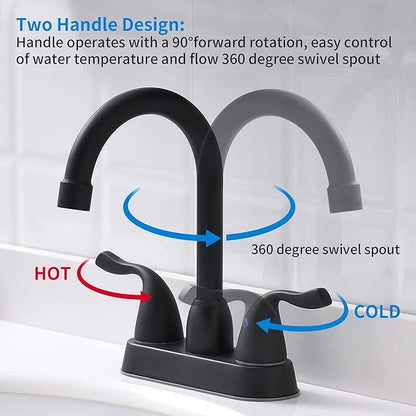 2 Handle Black Bathroom Sink Faucet - 4 Inch Centerset Faucet Bathroom 2 or 3 Hole Lavatory Faucet Bathroom Vanity Sink Faucets with Pop-up Drain and Supply Lines Matte Black