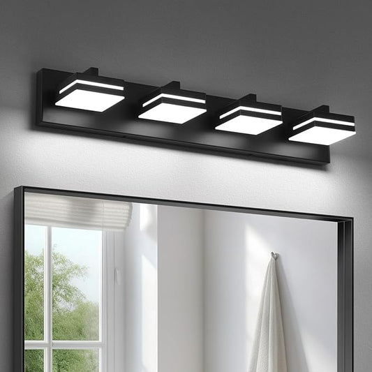 Joossnwell Bathroom Vanity Light (4-Light, 26.77-Inch) Black Bathroom Light Fixtures Over Mirror Led Modern Vanity Lighting Bath Lights (Cool White 5500K)