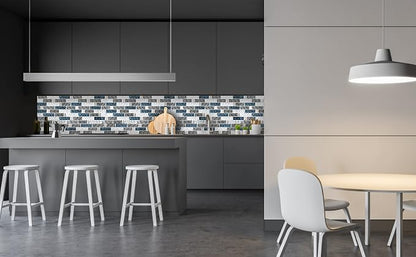 Glass Tiles Backsplash Subway Blue Mosaic Tile for Kitchen Bathroom Walls (Pack of 5 Sheets)