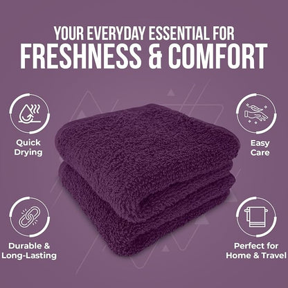 DAN RIVER 24 Pack Cotton Wash Cloths Set for Showering [12x12] Purple | Lighter Weight, Quick to Dry, Super Soft & Absorbent Face Towels, Hotel Quality, Perfect for Bathroom, Gym, Spa
