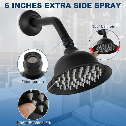 Antique Brass Shower System, 9" & 6" Dual Rain Heads and Handheld Spray Vintage Fixtures, 3-Function Dual Knob Valve with Separate Temperature Control, Matte Black