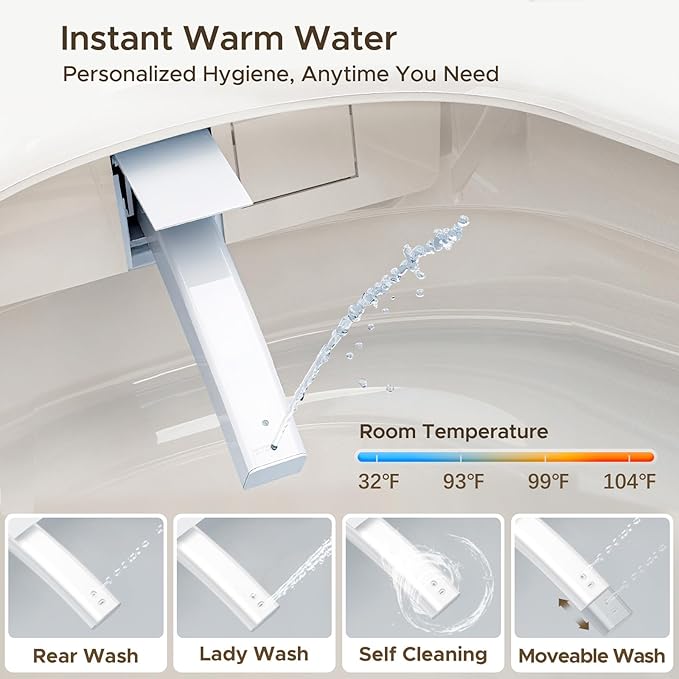 Smart Toilet, One Piece Bidet for Bathrooms, Modern Elongated Toilet with Warm Water, Dual Auto Flush, Foot Sensor Operation, Heated Bidet Seat, Electric Tankless Toilets with LED Display