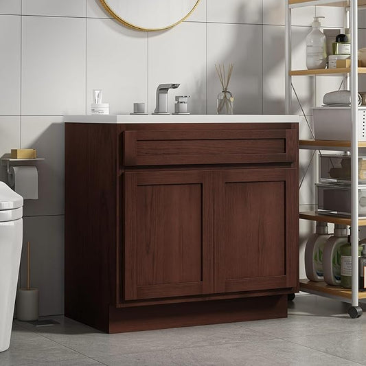 Vanity Art 30 Inch Double Shutter Door Bathroom Vanity Base Cabinet with Soft Closing Shaker Drawer, Strudy Floor Mount Storage Cabinet Organizer for Bedroom, Living Room, Kitchen, VA4030-B