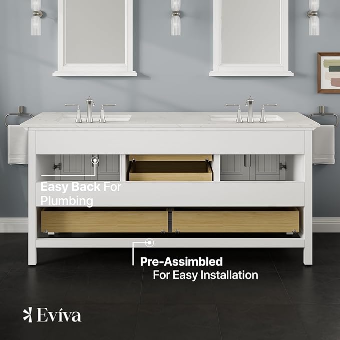 Eviva Britney 72 in. White Double Sink Bath Vanity with Carrara Quartz Top and Undermount Porcelain Sinks