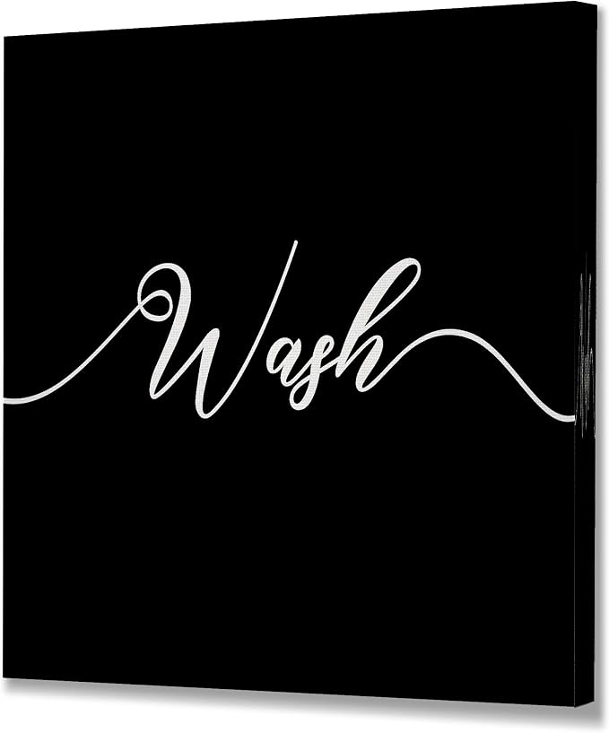 Renditions Gallery Black Wash Sign Bathroom Décor Gallery Wrapped Canvas Wall Art, 12x12,