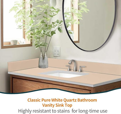 36" x 22" Vanity Top, Quartz Vanity Sink Top in Pure White, with One Sidesplash & One Backsplash, with Undermounted Sink,8 Inch Faucet Hole Spread for Vanity Top with Sink