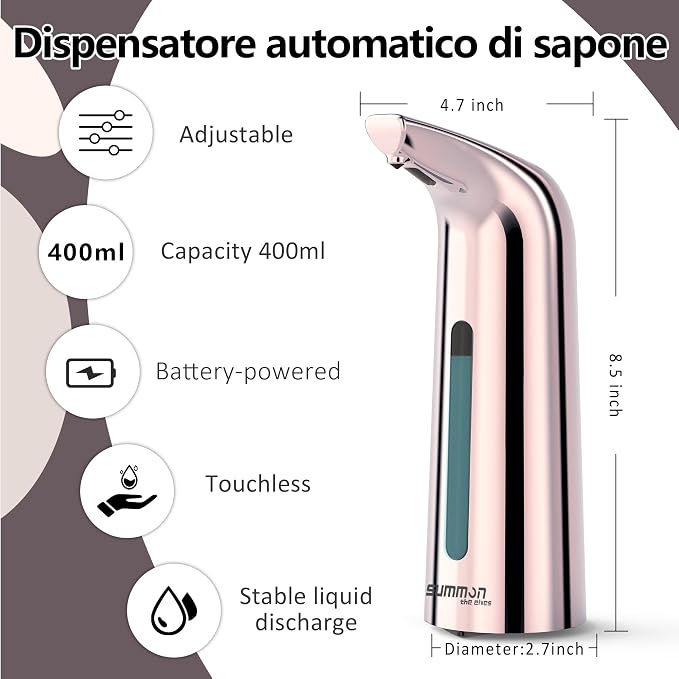 Automatic Liquid Soap Dispenser, 4-Level,13.5oz Touchless | Plastic,400ml Electric Battery Operated Hand & Dish Countertop Soap Dispensers with Sensor for Bathroom,Kitchen Sink