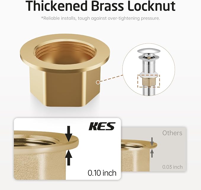 KES Bathroom Sink Drain with Strainer Basket Hair Catcher Anti Clog Pop Up Drain Stopper Vanity Vessel Sink Without Overflow, Polished Chrome S2013D-CH