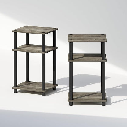 Furinno Just 3-Tier Turn-N-Tube Open Storage Nightstand, 2-Pack, Plastic Poles, French Oak/Black