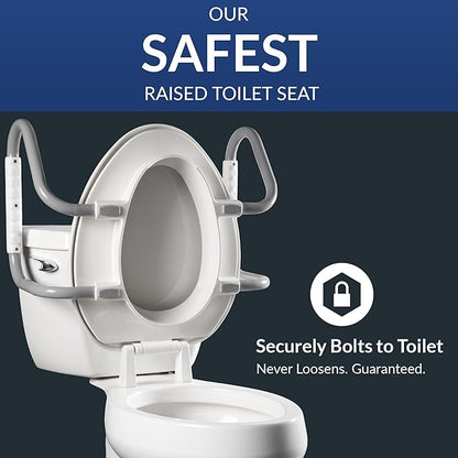 Bemis Assurance 3" Raised Toilet Seat with Handles, Made in USA, Secure Hinges, Clean Shield Guard, Round, White