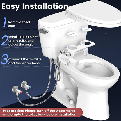 FEELSO Bidet Attachment for Toilet with Filter, Hot & Cold Toilet Bidet | Ultra-Slim & Non-Electric Bidet Sprayer, Self-Cleaning Dual Nozzle (Frontal/Rear Wash), Adjustable Water Pressure