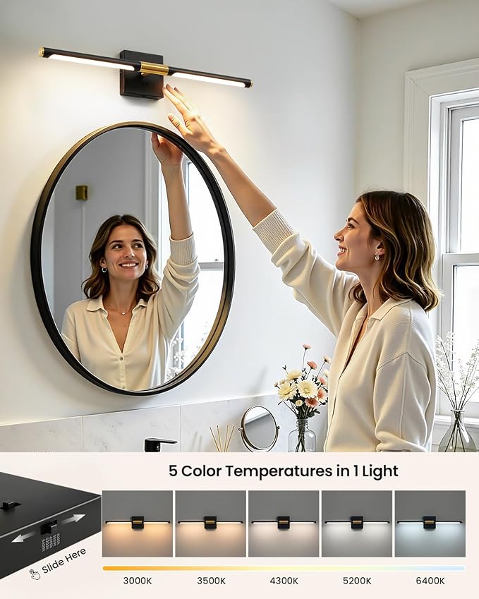 Epinl Black Gold Vanity Light for Bathroom, 24 inch 5CCT 360° Rotatable Bathroom Light Fixture Over Mirror Dimmable LED Vanity Lighting Fixtures Modern Bathroom Wall Light