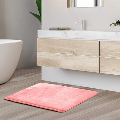 Clara Clark Bathroom Rugs, Velvet Memory Foam Bath Mat, Non-Slip, Machine Washable Bath Rugs - Dries Quickly, Ultra Soft Plush Bath Mats for Bathroom, 17 x 24, Coral Pink
