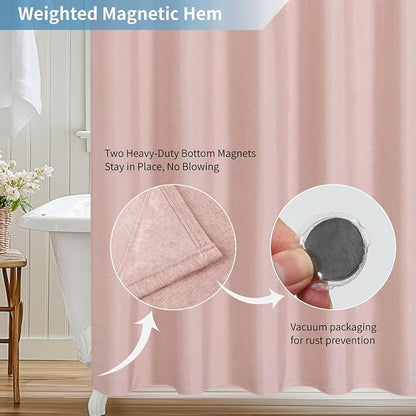 Extra Long Fabric Shower Curtain with Waterproof Layer,72x84,Blush | 2-in-1 Design,Linen Textured,100% Waterproof TPU-Laminated Backing,Magnetic Weighted,Machine Washable,For Bathroom,Hotel