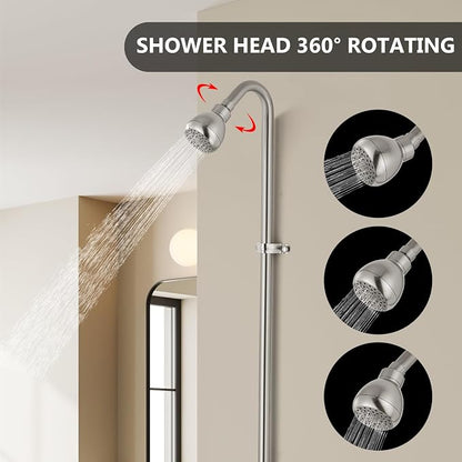Tub Shower Conversion Kit with Riser and Shower Head, Brushed Nickel | 70-Inch SUS304 Shower Riser, 360° Swivel Head, Diverter Tub Spout, Wall Mount
