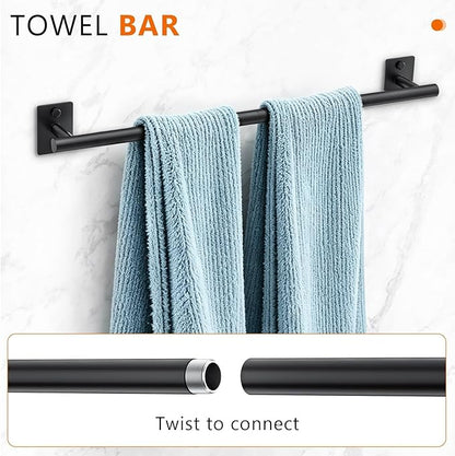 5 Pieces Bathroom Hardware Accessories Set Matte Black Towel Bar Set Stainless Steel Wall-Mounted 23.6 Inch Towel Holder
