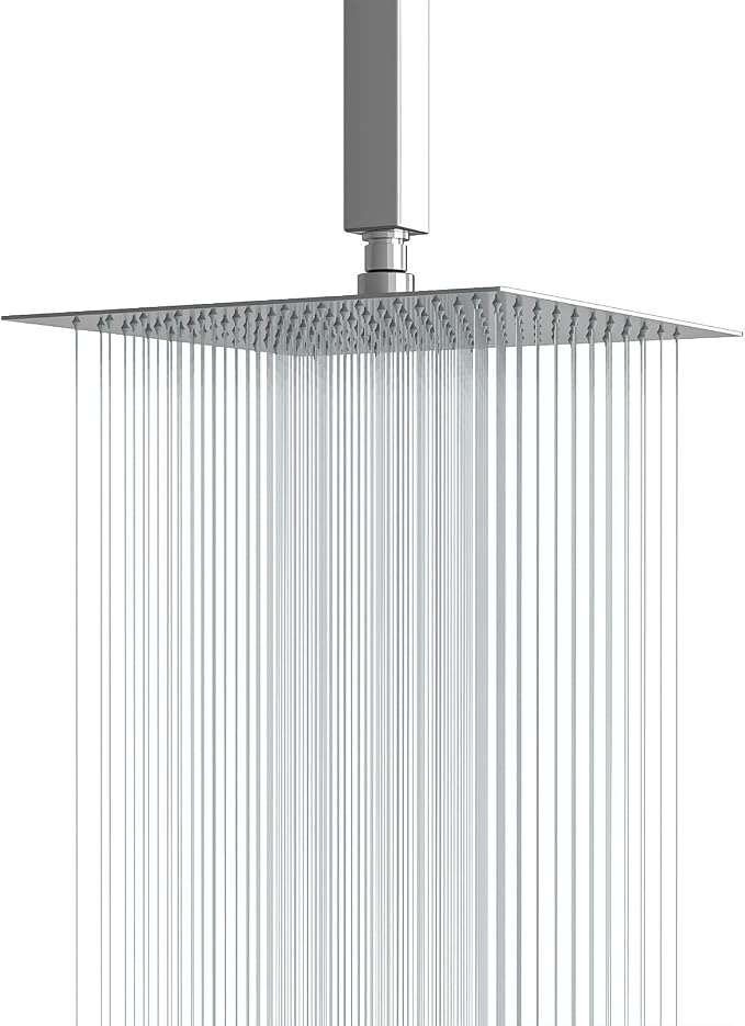 Lordear Rain Shower Heads High Pressure, Rainfall Showerhead for Bathroom Fixed Mount, 16 Inch Large Square High Flow Shower Head (Chrome)
