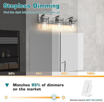 3-Light Bathroom Light Fixtures, Brushed Nickel Vanity Lights for Bathroom, Kitchen, Living Room, Modern Bathroom Vanity Lights with Clear Glass Shades