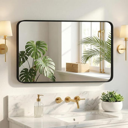 NEWBULIG Bathroom Mirror, Vanity Mirror for Wall, 24x40 Inch | Matte Metal Framed, Tempered Glass, Over Sink, Entryway Living Room Bedroom, Black