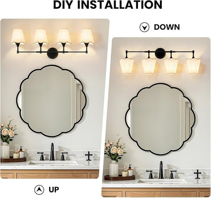 Modern Bathroom Vanity Light Fixtures: Matte Black Vanity Lights Over Mirror with Flared Fabric Shade, Farmhouse Bathroom Lighting Fixtures, 4 Light Wall Sconces Lights for Bedroom Hallway Living Room