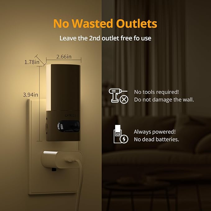 Plug-in LED Rotatable Night Light with Motion Sensor, Dimmable Backlit Nightlight with 1-150lm Adjustable Brightness for Bathroom, Bedroom, Hallway, Stairs, 2 Pack