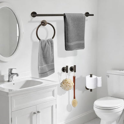 Oil Rubbed Bronze Bathroom Hardware Accessories Set 5 Piece, Stainless Steel Towel Bar Set 24 Inch,Toilet Paper Holder,Towel Ring Holder,Towel Rack Set,Brushed Bronze Bathroom Accessories Kit