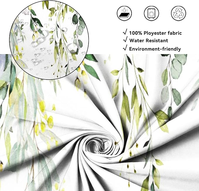 AWERT Small Stall Shower Curtain with Hooks Watercolor Plants Green Leaves 48x72 inch Half Size Shower Curtain for Bathroom/RV and Camper