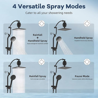 Hibbent 10'' Dual-Filter Showerhead & 10-Mode Handheld, Oil-Rubbed Bronze | All Metal Stainless Steel Rain Showerhead, 4-way Diverter, Heightened All Metal Extension Arm, 71'' Hose & Holder, Easy Reach