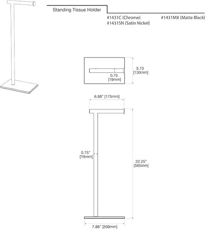 Gatco 1431C Modern Rectangle Base Freestanding Toilet Paper Holder, 21.25" Chrome with Weighted Base