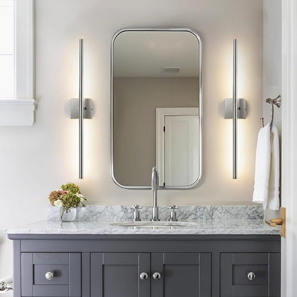 Brushed Nickel Vanity Light Fixtures for Bathroom Over Mirror 30 inch LED Bath Sconces IP44 5CCT Adjustable Morden Picture Lights for Paintings (Built-in Dimmer)