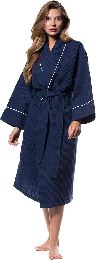 Turquaz Womens Lightweight Waffle Kimono Bathrobe for Men - Soft Quick-Dry Spa & Summer Towel Robe, Cotton Blend