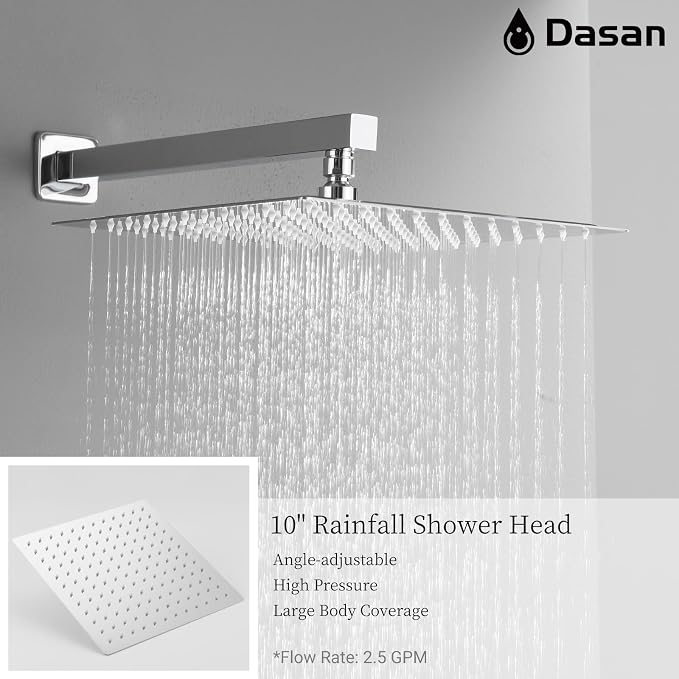 DASAN Tub Shower Faucets Sets Complete Chrome Bathtub Shower System with Tub Spout, Bathtub Faucet Set Tub and Shower Faucet Combo Trim Kit with Rough-in Valve, DA-SS03PC-S10W
