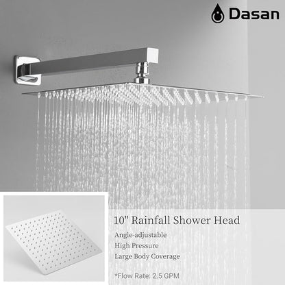 DASAN Tub Shower Faucets Sets Complete Chrome Bathtub Shower System with Tub Spout, Bathtub Faucet Set Tub and Shower Faucet Combo Trim Kit with Rough-in Valve, DA-SS03PC-S10W
