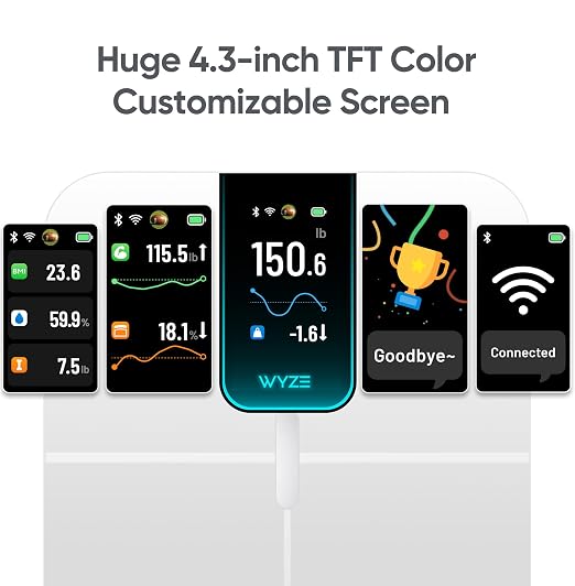 Wyze Smart Scale Ultra with 4.3" Color Display | Wi-Fi & Bluetooth Sync, Customizable Screen, Tracks 13 metrics, Heart Rate Tracking, Baby/Pet/Luggage Mode