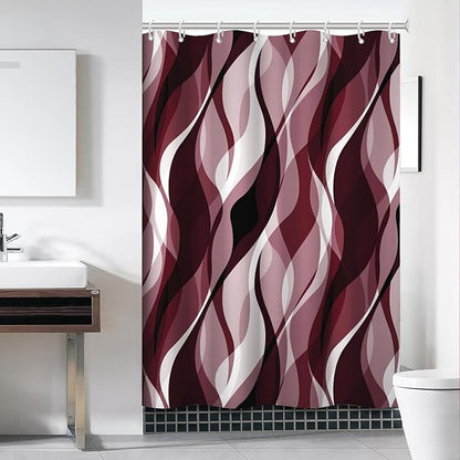 Burgundy Shower Curtain, Modern Abstract Ombre Burgundy Striped Shower Curtain Set for Bathroom Waterproof Shower Curtain with Hooks, 54x72 Inch