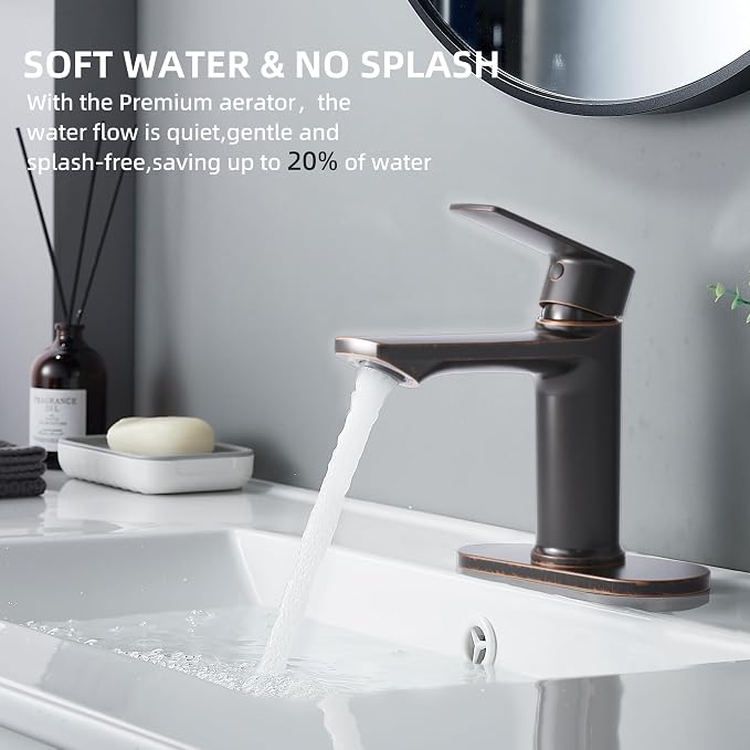 BELZ Bronze Bathroom Faucet, Lead-Free 1 or 3 Hole (4") Vanity Sink Faucet | NSF372 Certified, Rustproof & Splash-proof Aerator, Single Handle Modern Design with Pop-up drain & Hoses, Easy DIY Install