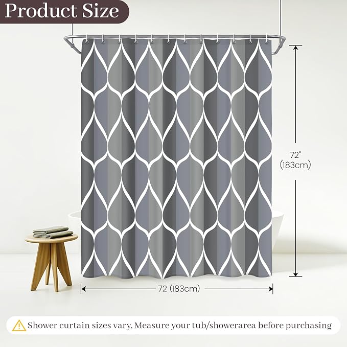 Gelbchu Geometric Shower Curtain for Bathroom, Gray Blue, 72x72 Inch | with Hooks, Premium Polyester, Quick Dry, Water Repellent, Machine Washable, Rustproof Grommets, Modern Minimalist