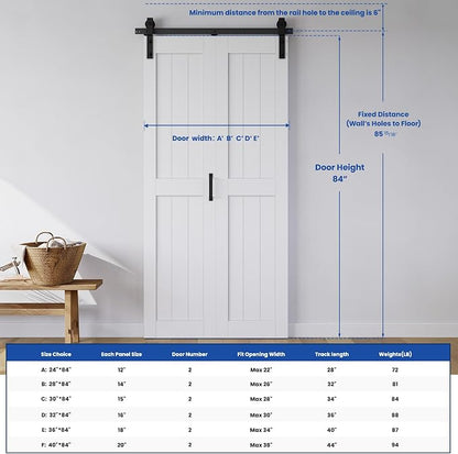 SMARTSTANDARD Bifold Barn Door 32" x 84", MDF Bi-Fold Sliding Closet Doors | Hardware Kit Included, Pre-Finished Easy Assembly, Water-Proof PVC Surface & Save Space, H-Frame, 36" Track for 2 Doors