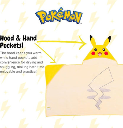 Pokemon Pikachu Kids Super Soft Bath/Pool/Beach Soft Cotton Terry Hooded Towel Wrap, 24 in x 50 in, (Officially Licensed Product) By Franco