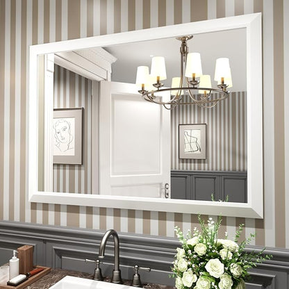 Bathroom Mirror for Wall, 48x35 Inch (White) | HD Reflection, Tempered Glass, Thick Metal Framed Rectangle Mirrors for Over Sink, Vanity, Bedroom, Living Room, Entryway