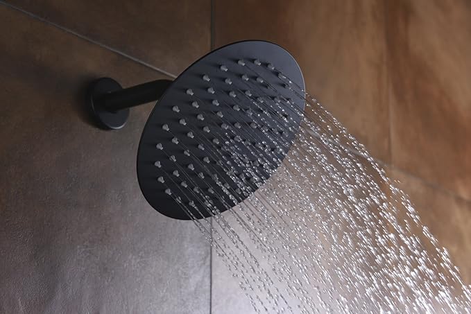 sumerain Black Shower Faucet, Matte Black Shower Fixtures Shower Mixer, Rough-in Valve Included | Shower Fixtures, Shower Mixer, Brass Rough-in Valve Included, 8 Inches High Pressure Stainless Steel Rain Shower Head