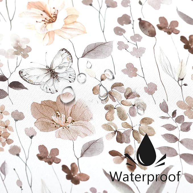 Extra Long Shower Curtain 72 x 96 Inch, Floor to Ceiling X-Long Brown Floral Shower Curtain, Watercolor Flower Butterfly Fabric Shower Curtain Set with Hooks