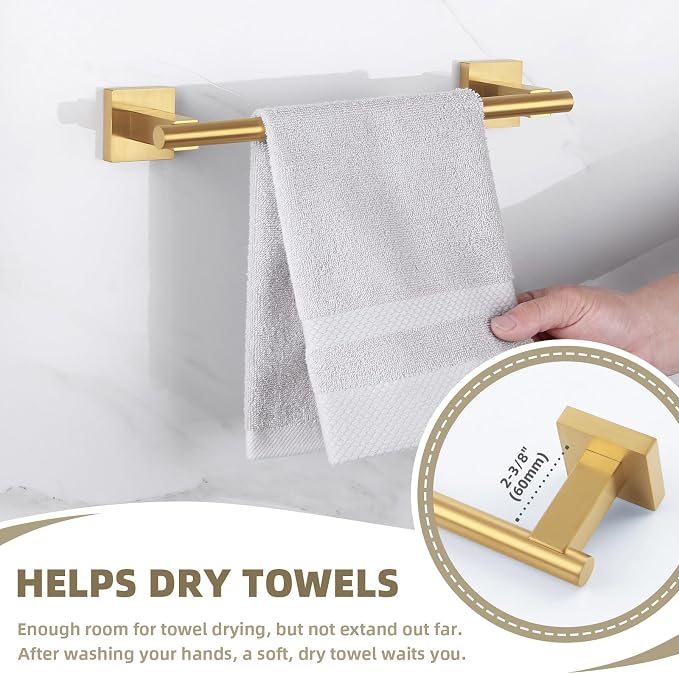 Suyar Brushed Gold Bathroom Accessories, Bathroom Hardware Set 4 Pieces | Include Robe Hook, Toilet Paper Holder, Hand Towel Holder, Towel Bar, SUS304 Stainless Steel, Wall Mounted