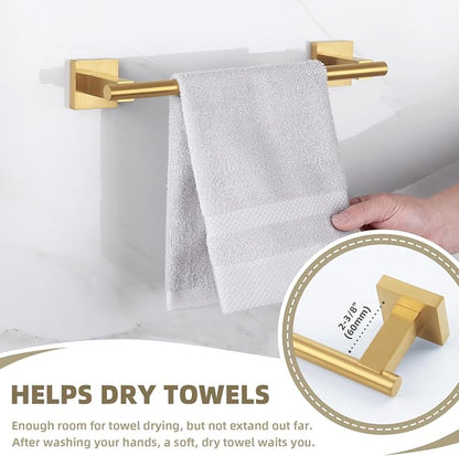 Suyar Brushed Gold Bathroom Accessories, Bathroom Hardware Set 4 Pieces | Include Robe Hook, Toilet Paper Holder, Hand Towel Holder, Towel Bar, SUS304 Stainless Steel, Wall Mounted