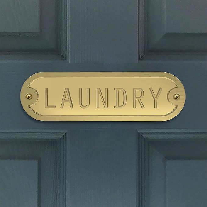 Franklin Brass Derby Laundry Door Sign Metal Interior Door Plaque in Brushed Gold HHIDPL-BRG-U